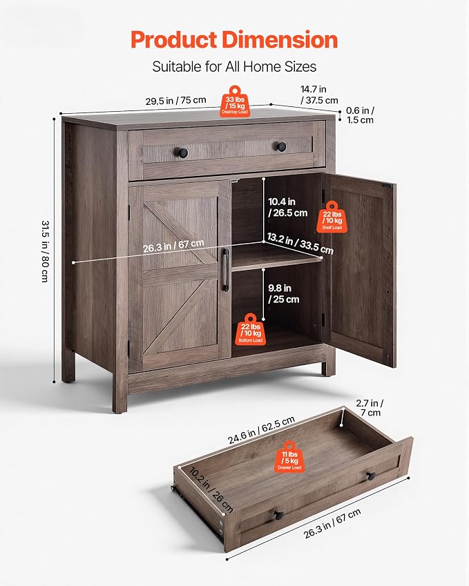 VEVOR Buffet Cabinet, Farmhouse Sideboard Cabinet - Image 3
