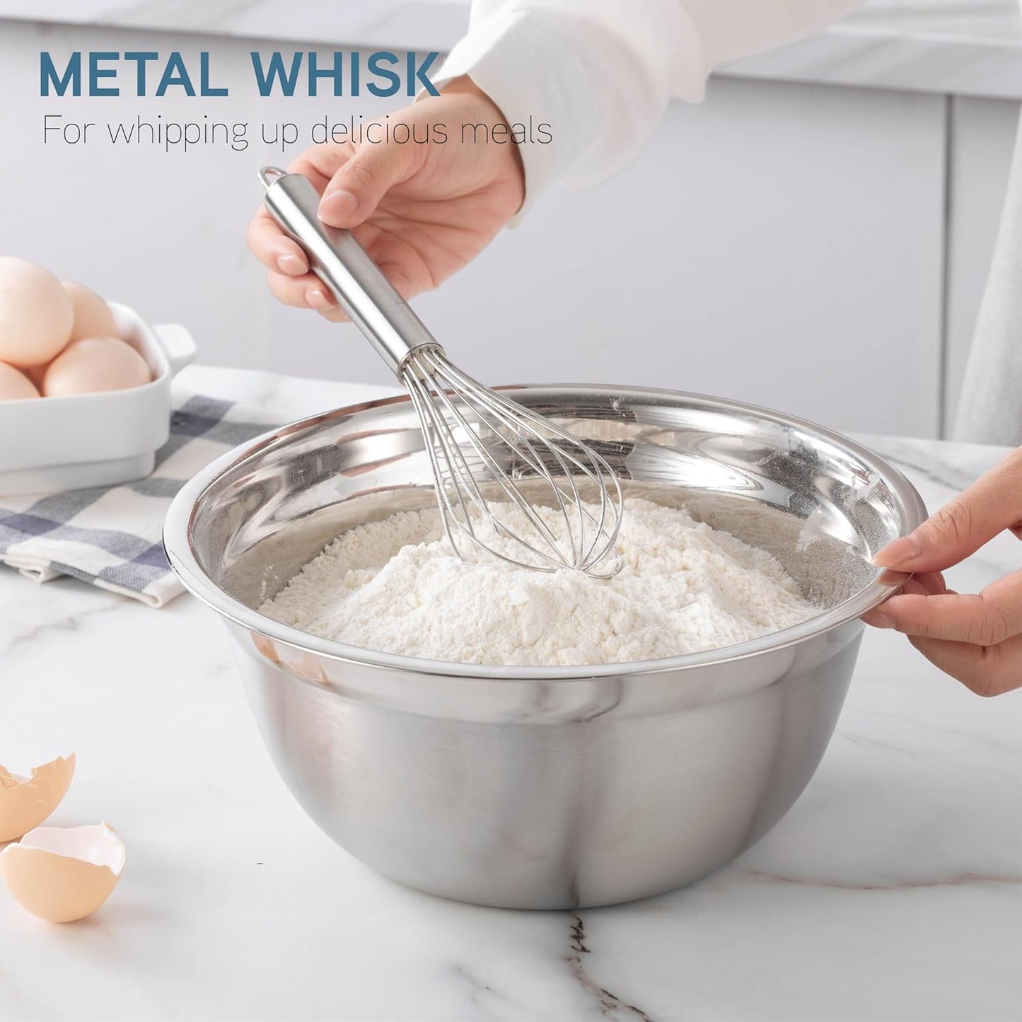 COOK WITH COLOR Stainless Steel Mixing Bowls Set - Nesting Bowls with Non-Slip Bottom and Easy-Grip Handles, Silver, 12 Pieces