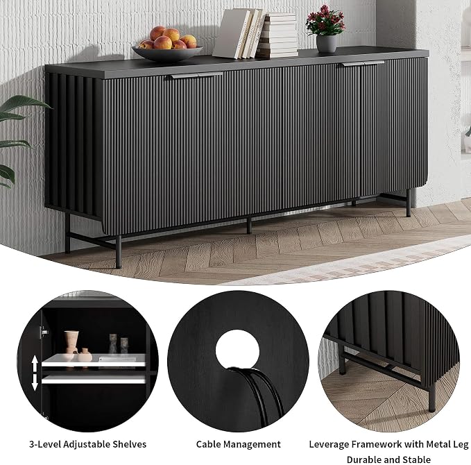 SAINTCY 68-Inch Large Fluted Sideboard Buffet Cabinet - Image 4