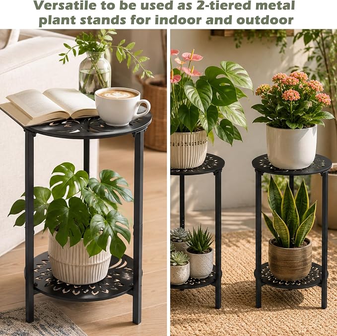 1 Pack 2-Tier Metal Round Side Table Black Accent Coffee Tables Small Space - Image 5