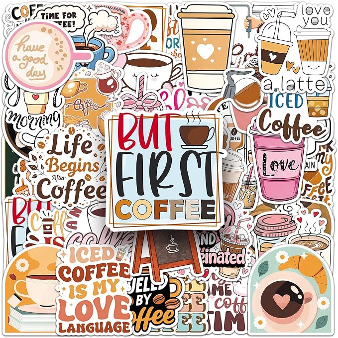 50Pcs Coffee Stickers, Waterproof Vinyl Cute Coffee Cup Decals - Image 3
