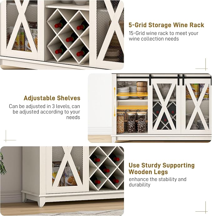 47"Wide 56"H Farmhouse Coffee Bar Cabinet - Image 8
