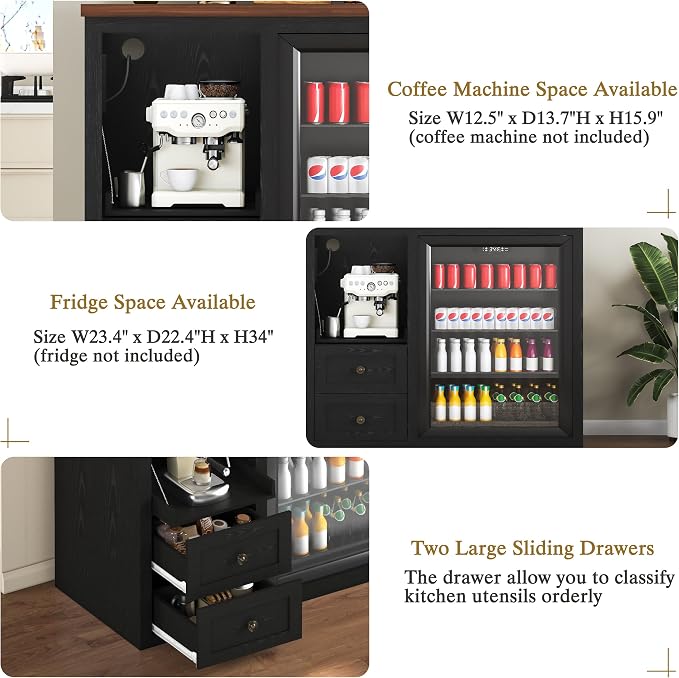 47.2" Coffee Bar Cabinet with Mini Fridge Space, Farmhouse Wine Bar Cabinet - Image 3
