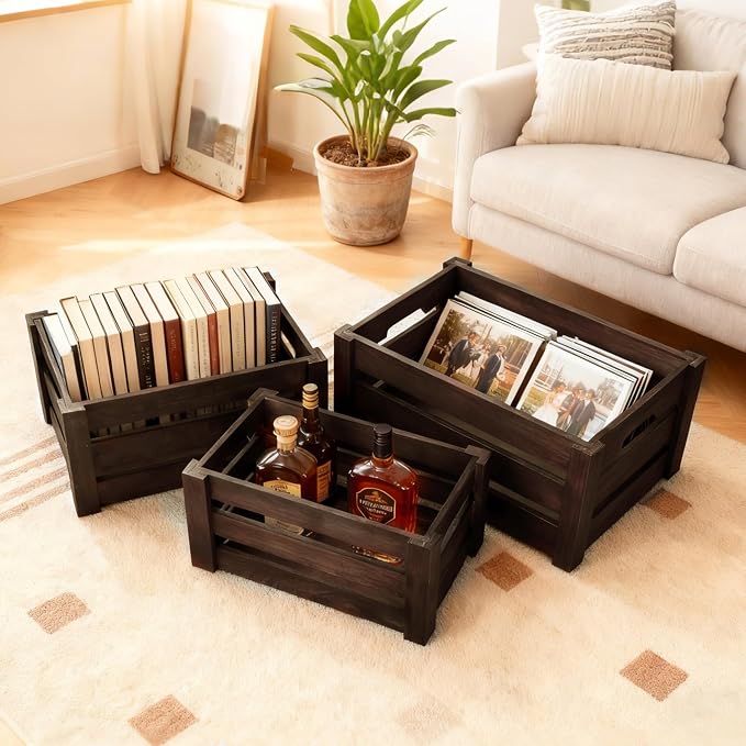 Wooden Storage Crates Set of 3 Nesting Wooden Box - Image 2