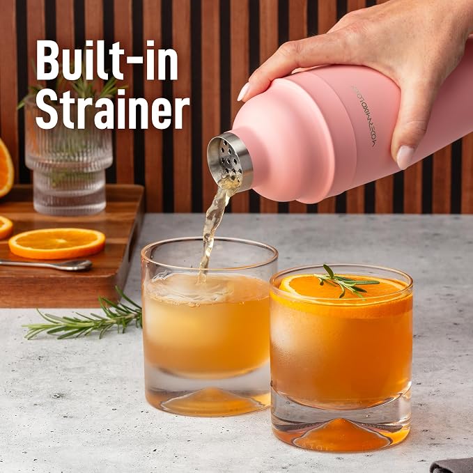 Modern Mixology 24oz Matte Pink Cocktail Shaker Set – Bartender Essentials - Image 3