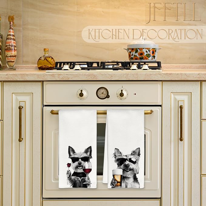 Funny Yorkshire Terrier Kitchen Towels Set of 2, Funny Kitchen Decor, Wine Bar - Image 3