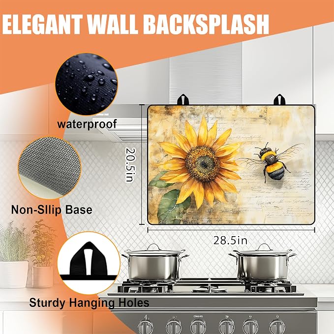 28"x20" Anti-Slip Electric Stove Top Cover Sunflower-Bee Foldable - Image 4