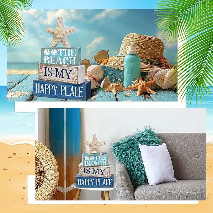 Moucuny 4 Pcs Summer Table Decoration Beach Tiered Tray Decor Starfish Coastal - Image 4