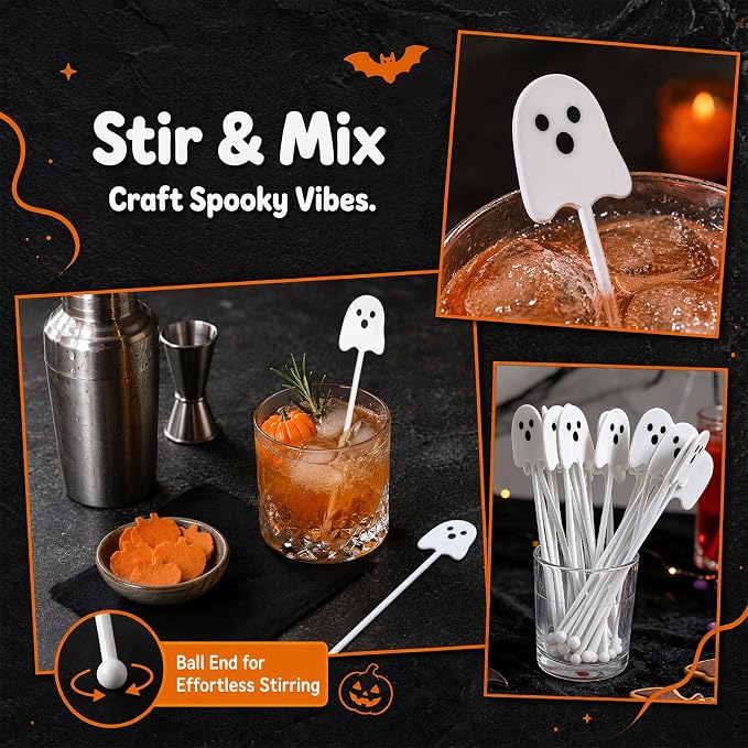36 Pcs Halloween Drink Stirrers, Ghost Cocktail Sticks - Image 5