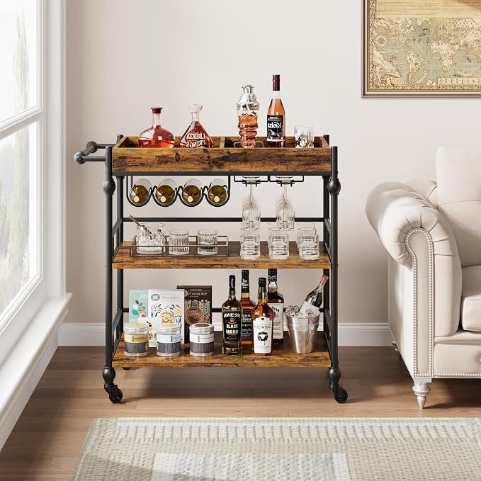 GarveeHome Bar Cart with Wheels, 3-Tier Serving Cart - Image 4