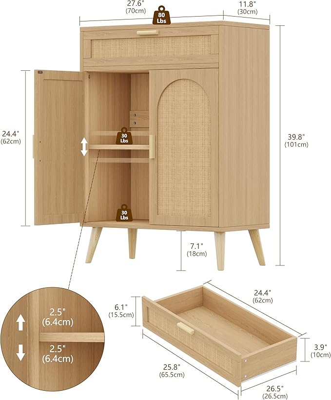 Rattan Sideboard Buffet Cabinet set of 2, Boho Storage Cabinet - Image 2