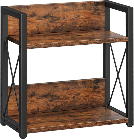 Giikin Counter Shelf Organizer, 2 Tier Kitchen Spice Rack for Countertop, Wood Coffee Counter Organizer for Home (Rustic Brown, L)