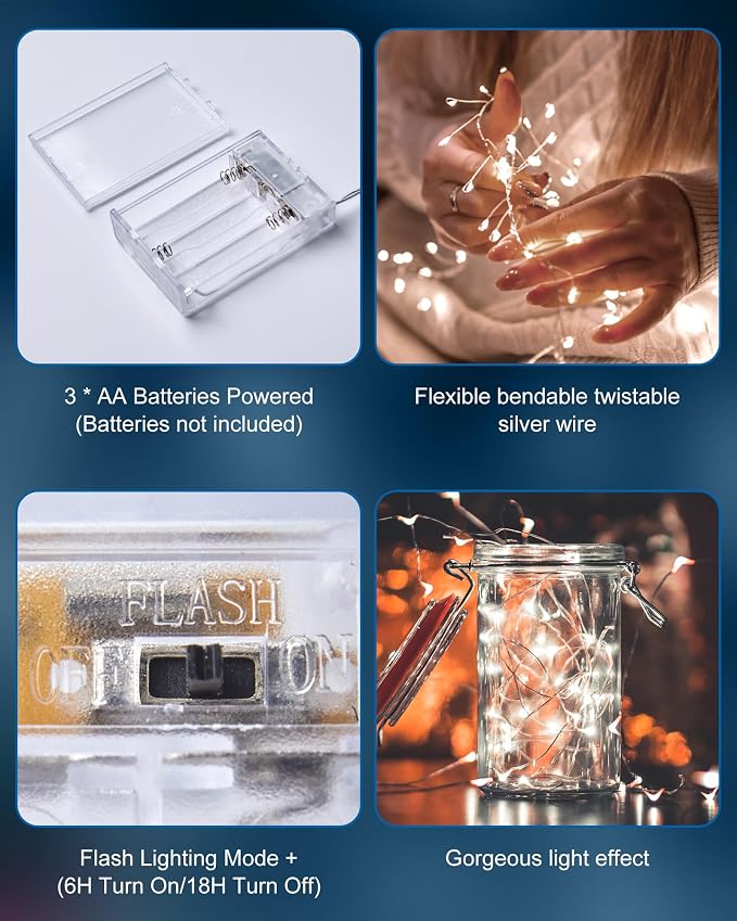 Fairy Lights Battery Operated, Firecracker String Lights Waterproof Silver Wire - Image 7