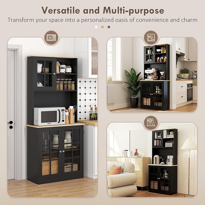 HOMCOM Kitchen Pantry Storage Cabinet, Large Countertop, Glass Doors and - Image 8