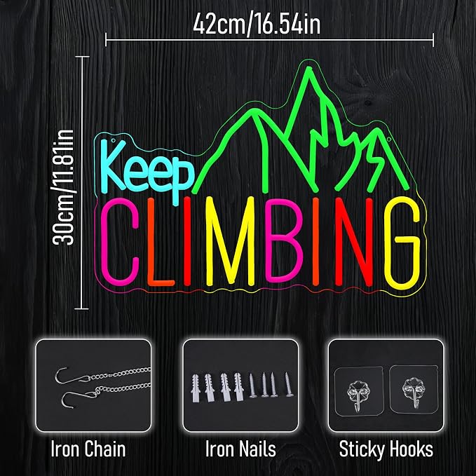 Keep Climbing Neon Sign for Wall Decor Dimmable Climbing LED Light Up Sign LED - Image 2