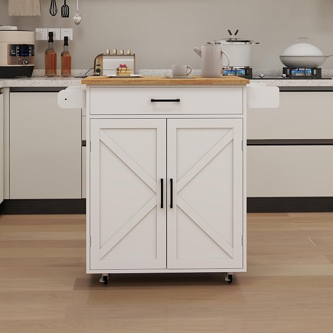 White Kitchen Island on Wheels by EEBUIHUI