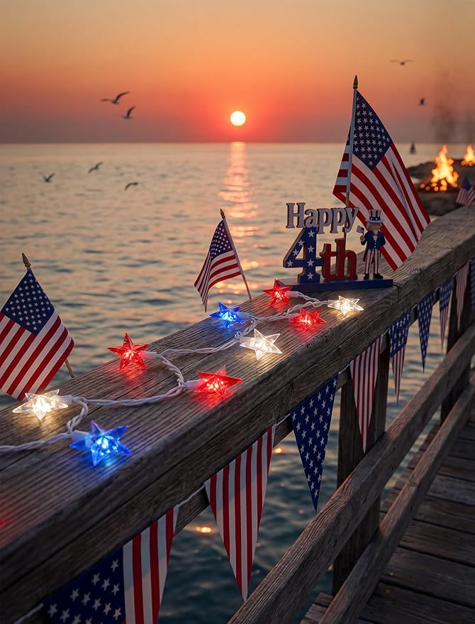 35 LED Patriotic Star String Lights, 13.6FT 4th of July Red White and Blue - Image 6