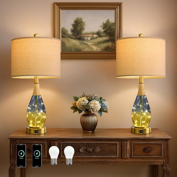 OYEARS 23" Table Lamps for Living Room Set of 2, Bedside Lamps for Night Stands by OYEARS