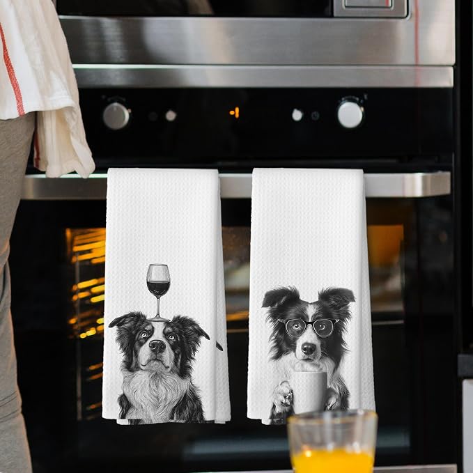 Funny Border Collie Kitchen Towels Set of 2, Funny Dog Kitchen Accessories - Image 2