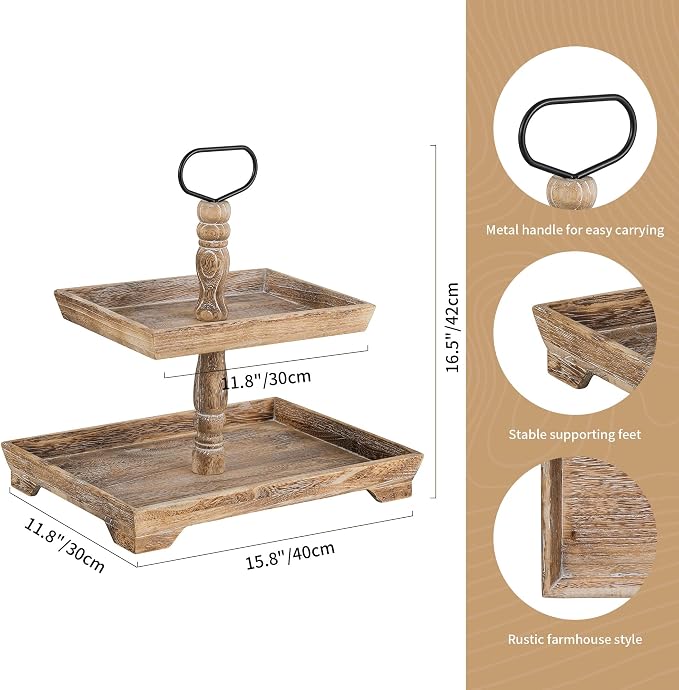 Hanobe Tiered Tray for Table Decor: 2 Tier Coastal Beach Decorative Stand | - Image 5