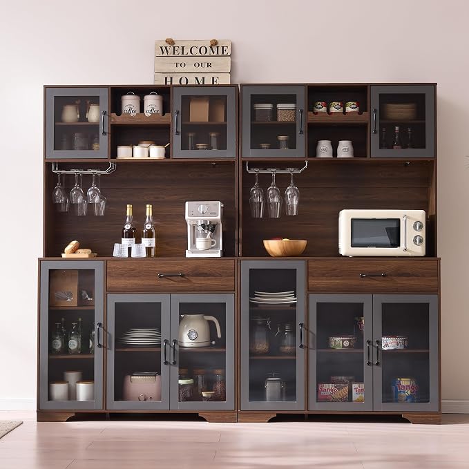 Fatmok 71" Pantry Cabinet with Wine Rack and Charging Station, Adjustable by Fatmok