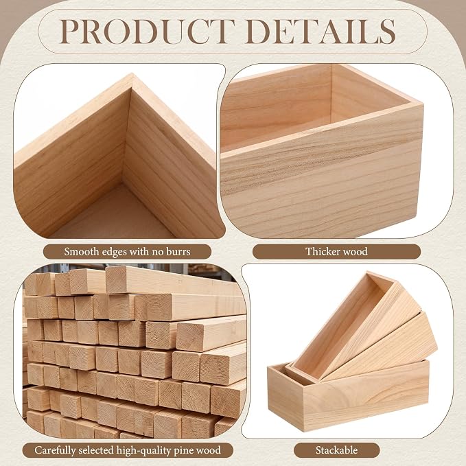 Sliner 6 Pack Unfinished Wood Crates Wooden Storage Boxes Unfinished Wooden - Image 3