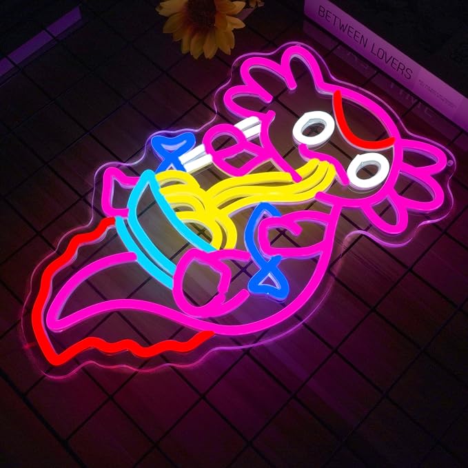 Axolotl Ramen Neon Sign for Wall Decor Dimmable Axolotl Eating Noodles LED Neon - Image 2