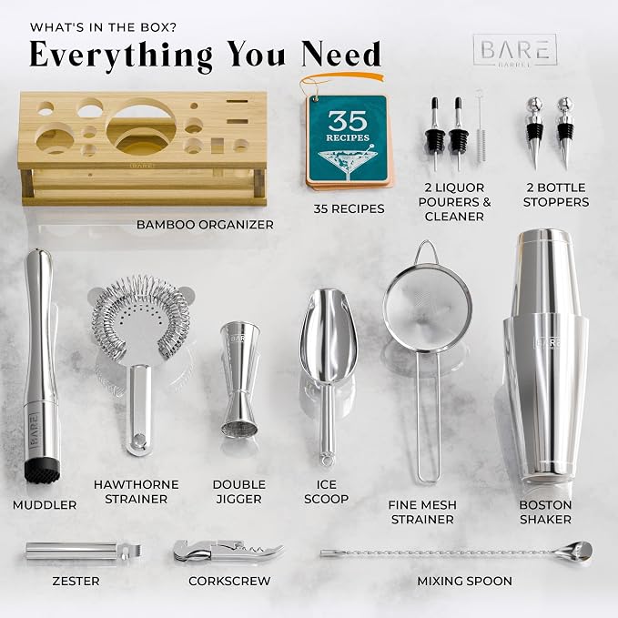 BARE BARREL® Mixology Bartender Kit Bar Set | 16-Piece Cocktail Shaker Set | - Image 4
