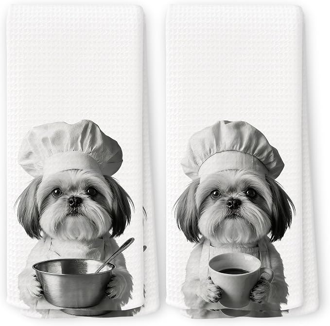 Funny Chef Shih Tzu Kitchen Towels Set of 2, Shih Tzu Dog Gifts by Unknown