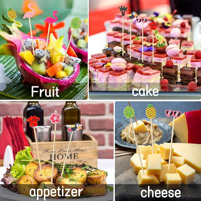 Patelai 100pcs Hawaiian Luau Summer Assorted Picks Tropical Cocktail Bamboo - Image 4