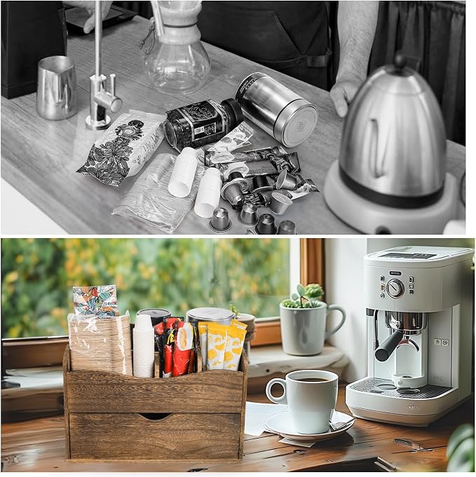Coffee Station Organizer, Wood Countertop Coffee Bar Supplies Caddy - Image 8