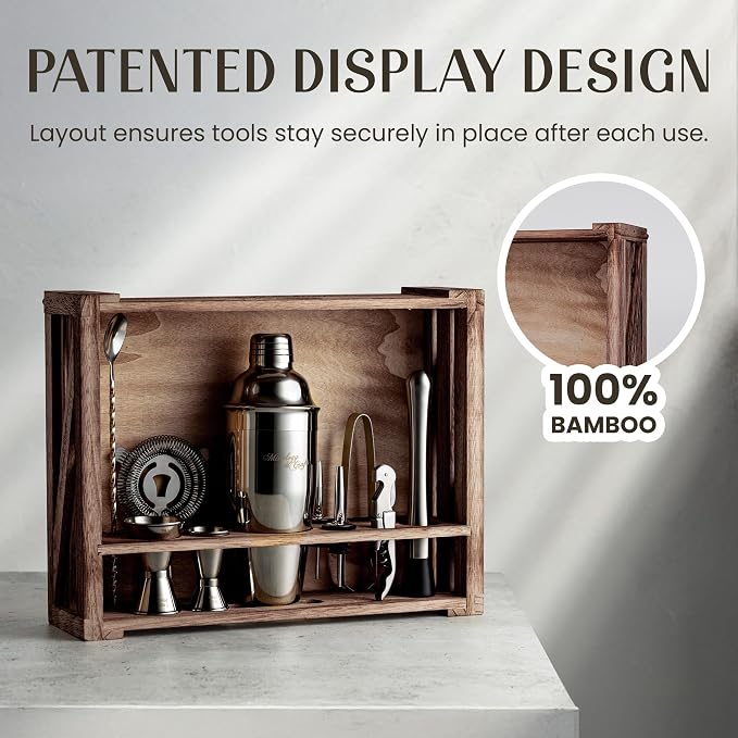 Mixology & Craft Rustic Cocktail Shaker Set – Includes Wood Stand, Complete - Image 4