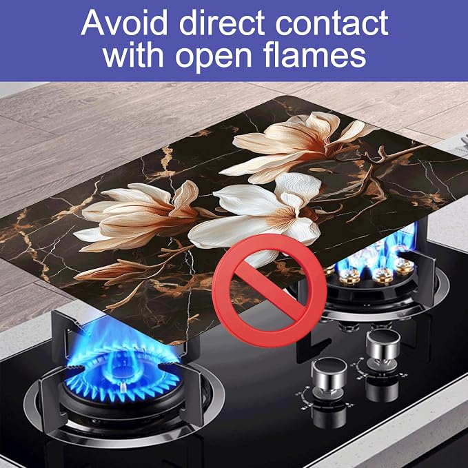 Black Gold Magnolia Stove Top Cover 28.3 x 20.5 Inches, Heat Resistant Glass - Image 6