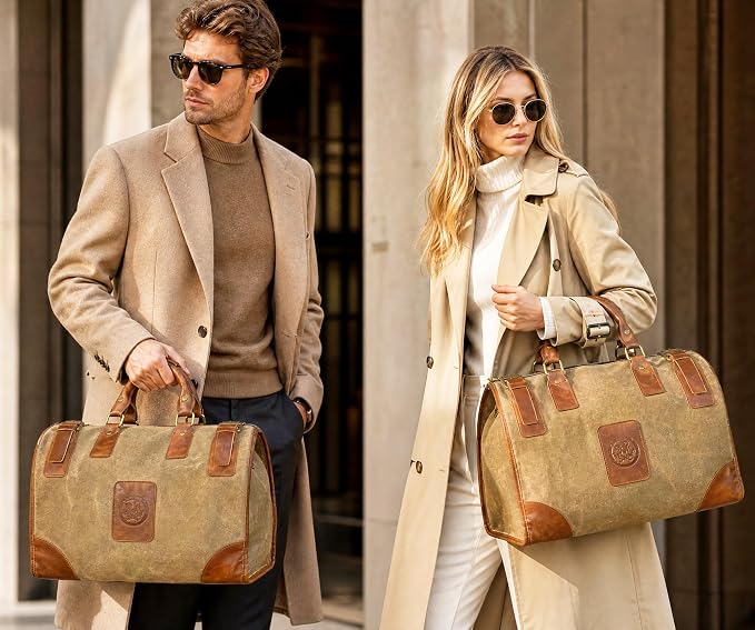 Water Resistant Canvas + Leather Travel Luggage Tote Duffle Gym Suitcase - Image 2