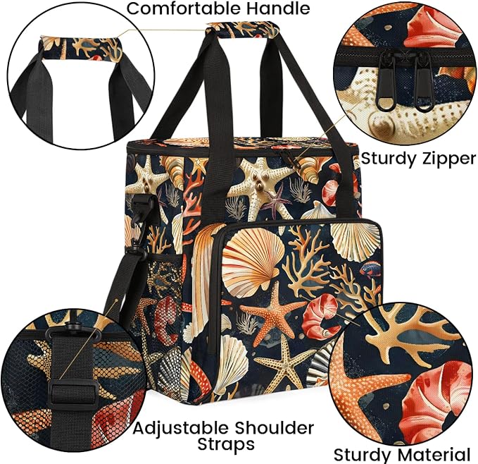Coastal Beach Seashell Starfish Coffee Maker Carring Bag, Large Insulated - Image 6