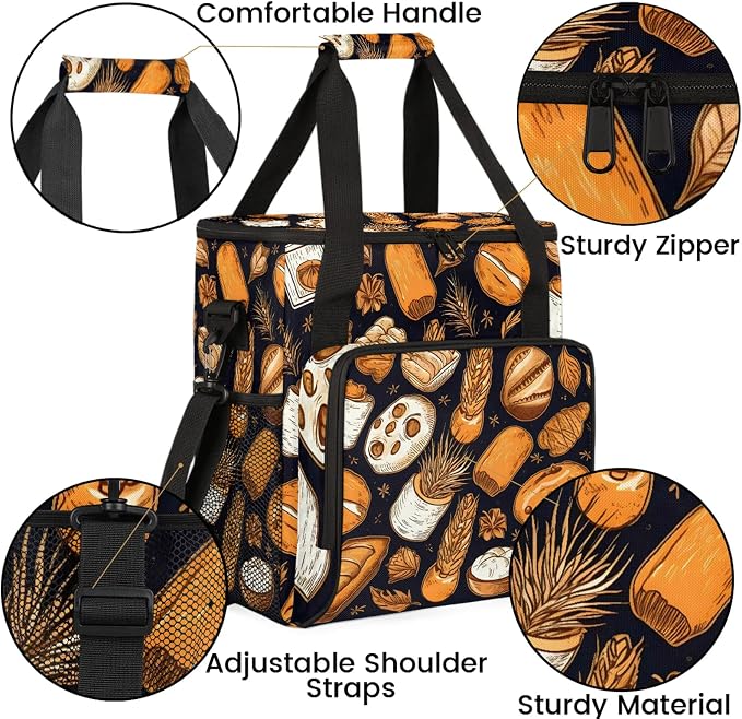 Bread Pattern Coffee Maker Carring Bag, Large Insulated Storage Organizer Case - Image 6
