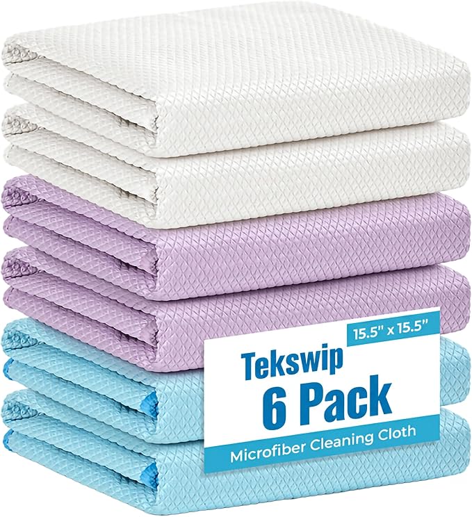 Microfiber Glass Cleaning Cloth, 6 Pack | 15.5x15.5 Inches Lint Free Streak by Tekswip