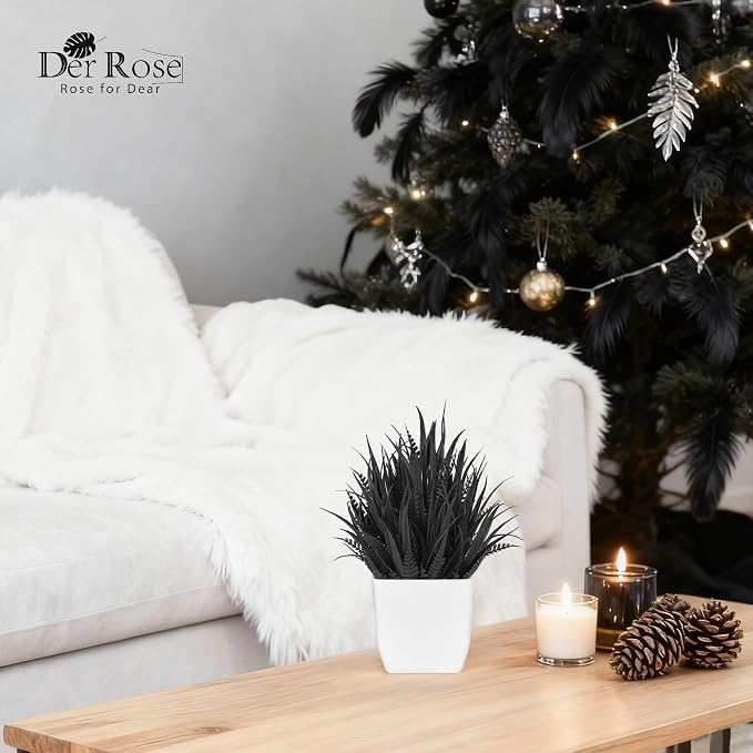 Der Rose 2 Pack Small Black Fake Plants Mini Artificial Potted Plants - Image 5