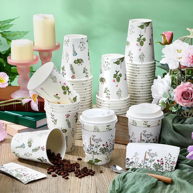 Vesici 60pcs 14oz Wildflower Botanical Coffee Cups - Image 5