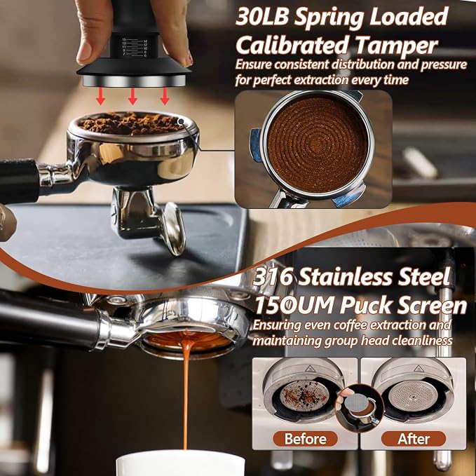7 Pcs 58mm Espresso Accessories Kit, Spring Loaded Calibrated Tamper, WDT Tool - Image 4