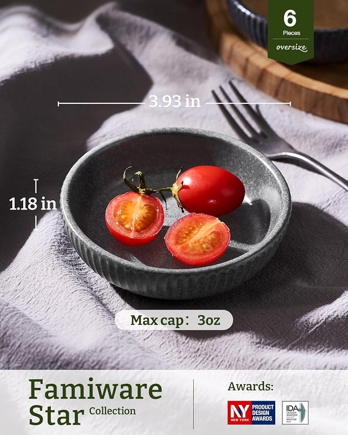 famiware Starlight Soy Sauce Dish Ceramic Dipping Bowls Set of 6, 3 oz - Image 3