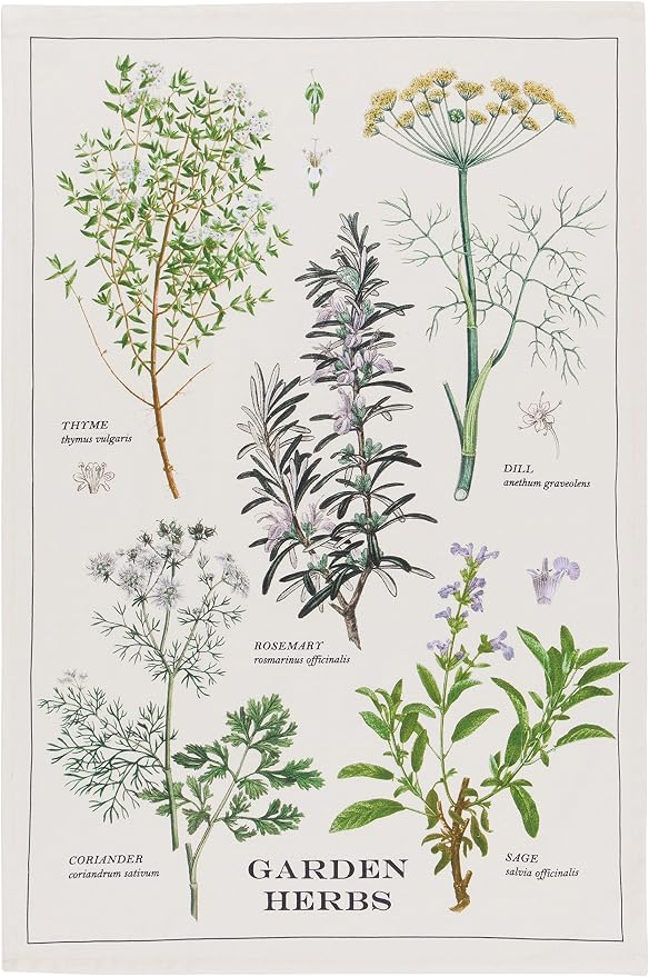 Now Designs Garden Herbs Printed Kitchen Towel, 18x28 inches by NowDesigns