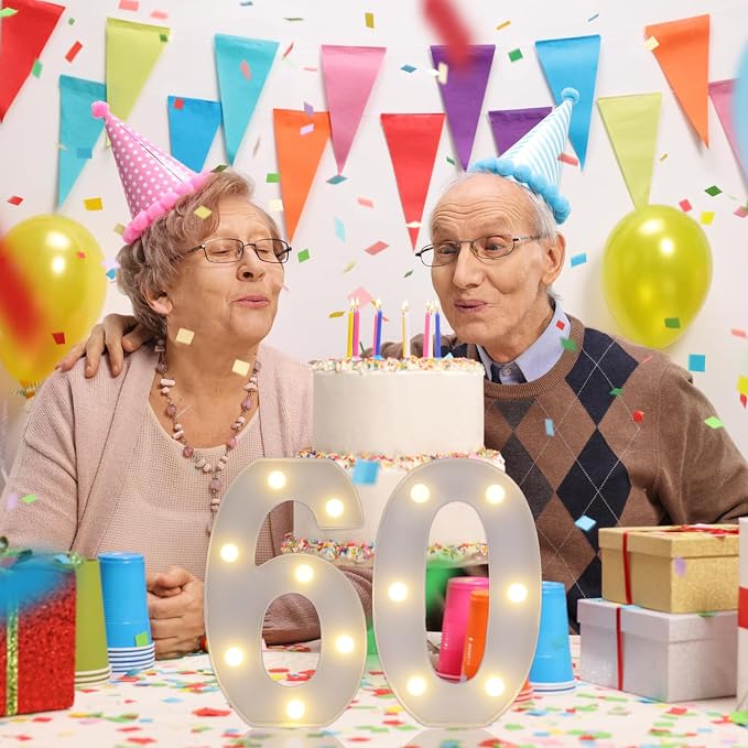 60th Birthday Decoration Light Up Letters, Battery Powered LED Numbers Marquee - Image 3