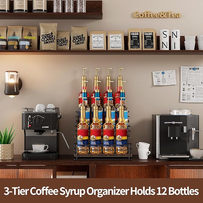 Nuovoware Coffee Syrup Organizer, 3-Tier 12 Bottles Bar Organizer, Separable - Image 2