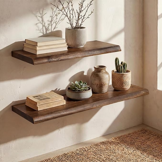 40" Solid Wood Live Edge Floating Wall Shelf, 9.3" Deep Heavy Duty 50lb FSC - Image 2