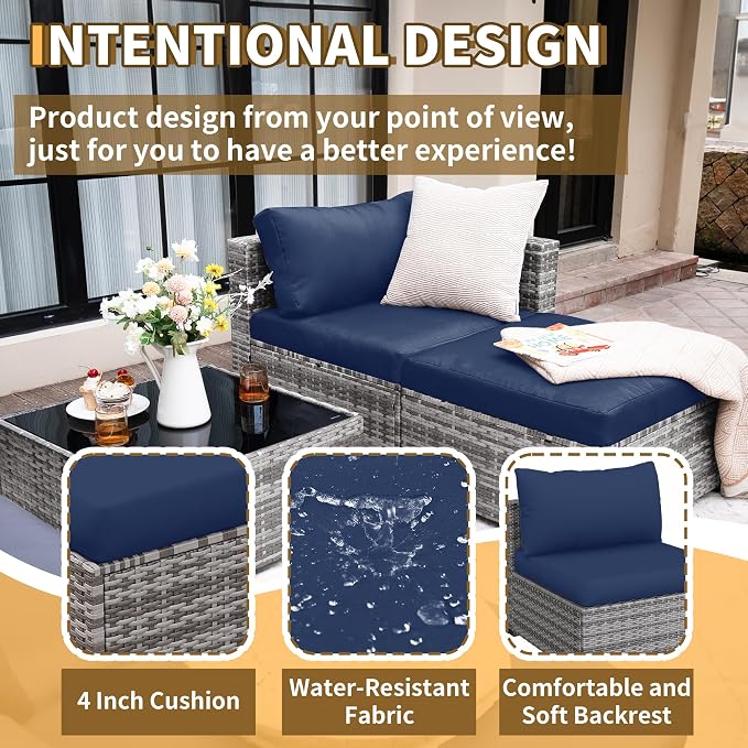 UDPATIO 5 Piece Patio Furniture Set, All-Weather Wicker Outdoor Sectional Sofa - Image 4