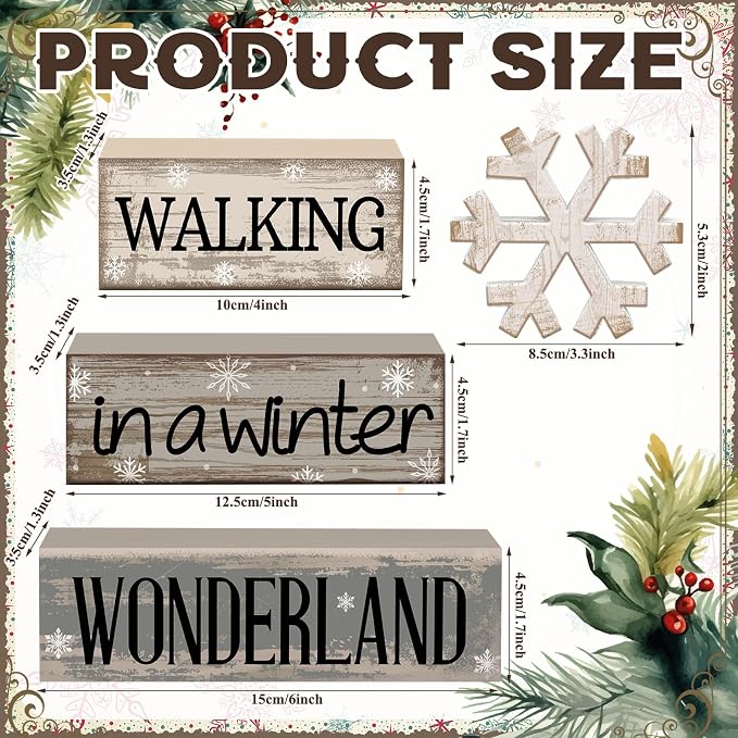 Moucuny 4 Pcs Winter Table Decorations Wooden Snowflake Decor Winter Tiered - Image 3