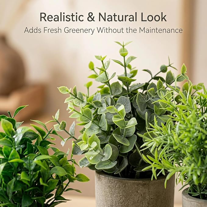 AUUGUU Artificial Potted Plants Faux Greenery in Cement Pots - Image 4