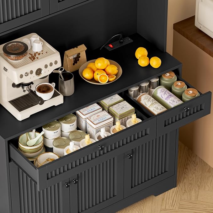 BORNOON Pantry Cabinet with Charging Station and Light, Tall Kitchen Pantry - Image 7