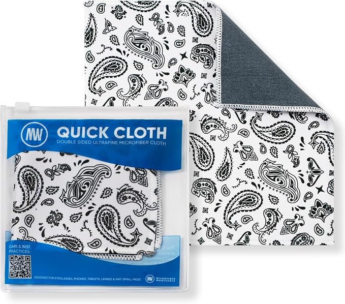 Microfiber Wholesale Quick Cloth Glasses Cleaning Cloths–8x8 Paisley White by MicrofiberWholesale